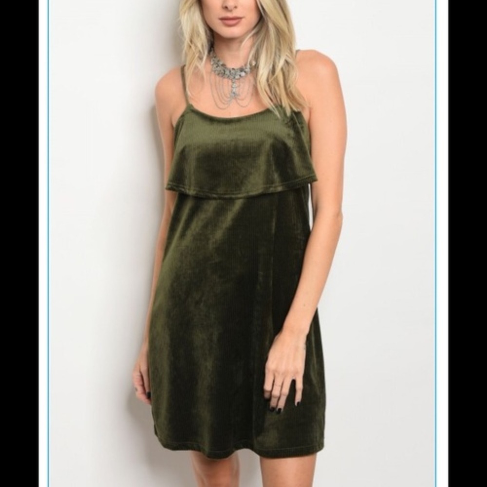 OLIVE VELVET Sexy Party Mini Dress ~ Classy Le Lis - Picture 3 of 8
